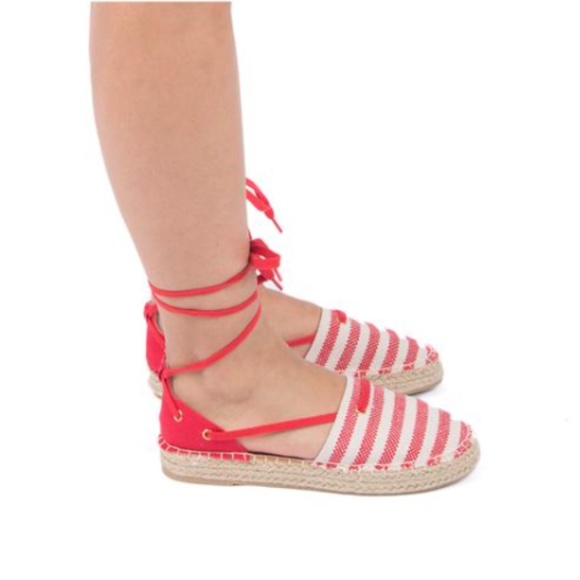 Lace Up Espadrilles - Red/Beige - Picture 6 of 8